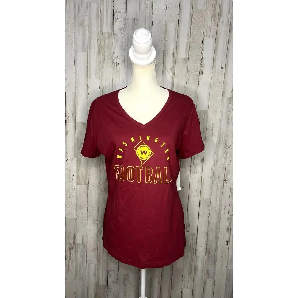 NWT Washington Football Team Women's‎ Maroon V-Neck Tee Shirt Size Large